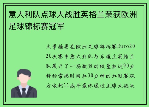 意大利队点球大战胜英格兰荣获欧洲足球锦标赛冠军